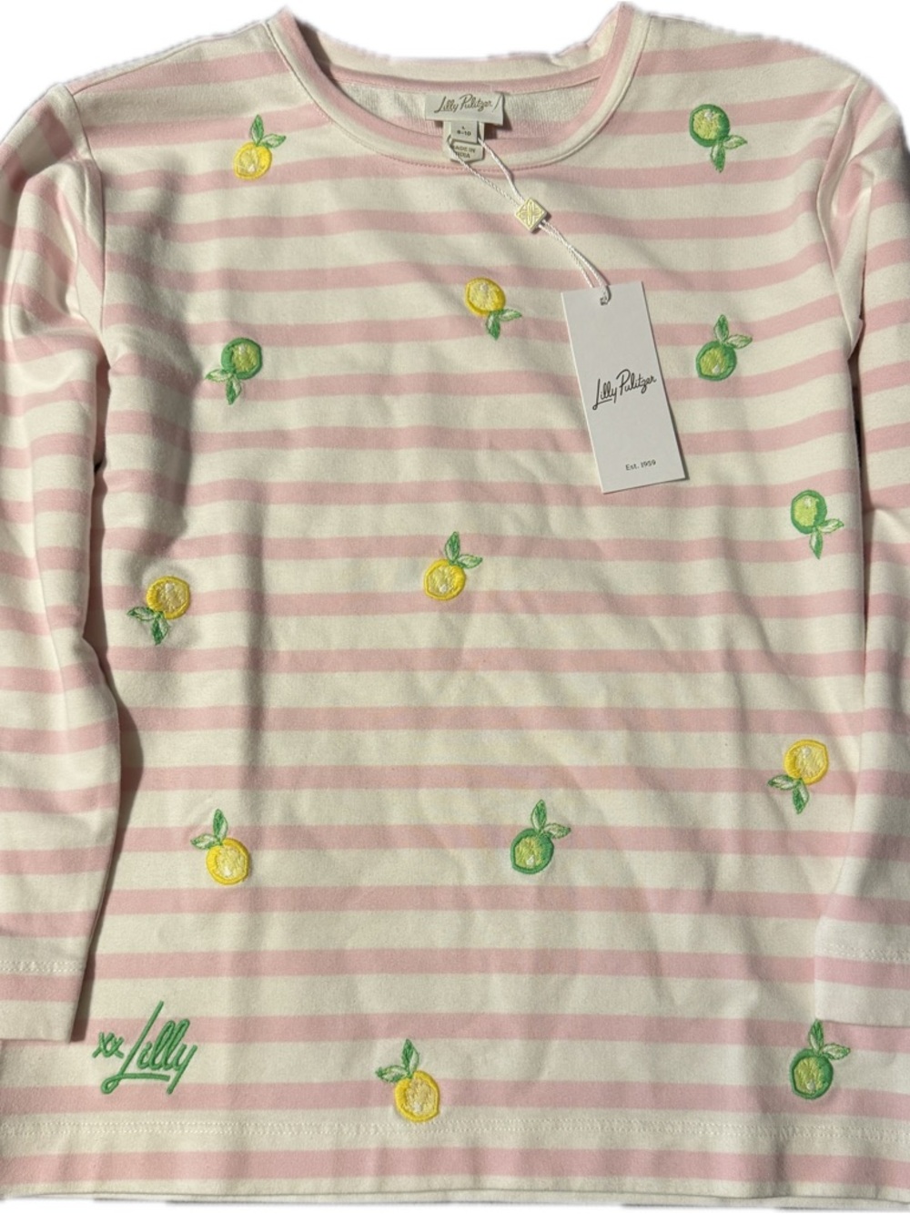 Lilly Pulitzer Pink & White Striped Lemon Embroidered Tee